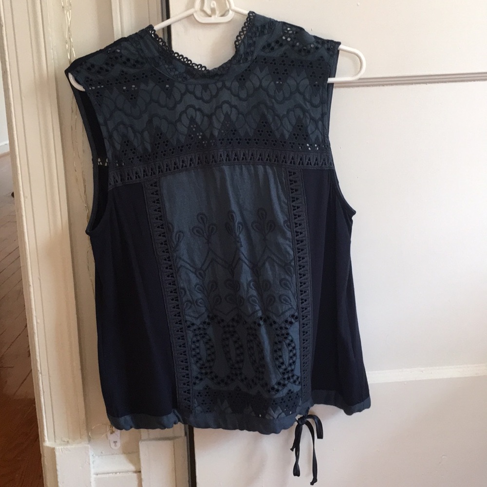 Tiny Sleeveless Embroidered Top (Blue)